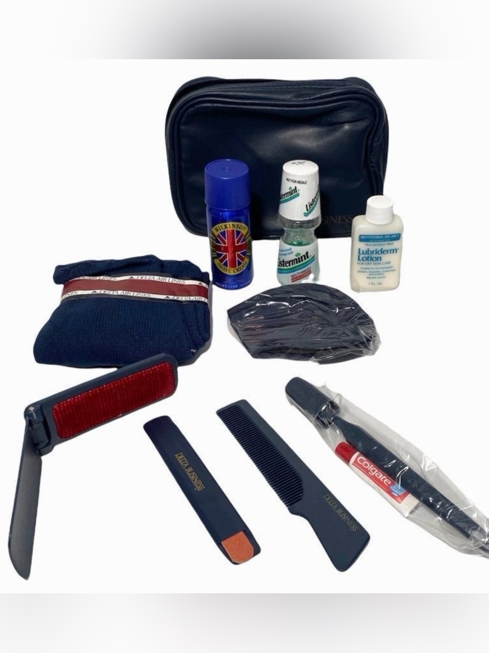 Delta Business Class Travel Bag 11pc Amenity Kit w/ Contents Vintage